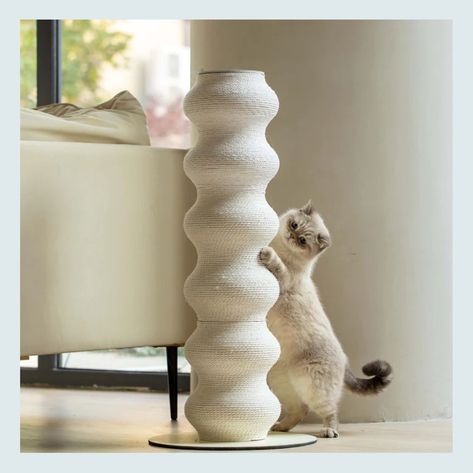 Dog And Cat Decor Accessories That Will Make Your Home Cuter (Beds, Gates, Scratchers, And MORE) - Emily Henderson Modern Cat Scratching Post, Crochet Cat Scratcher, Aesthetic Cat Supplies, Aesthetic Cat Stuff, Cat Toys Aesthetic, Cute Cat Accessories, Stylish Cat Furniture, Cute Cat Toys, Cat Furniture Design