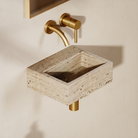 Travertine Sinks, Wall Hung Basin, Cloakroom Basin, Wall Mounted Basins, Stone Basin, Travertine Stone, Stone Sink, Large Bathrooms, Wall Hung Vanity