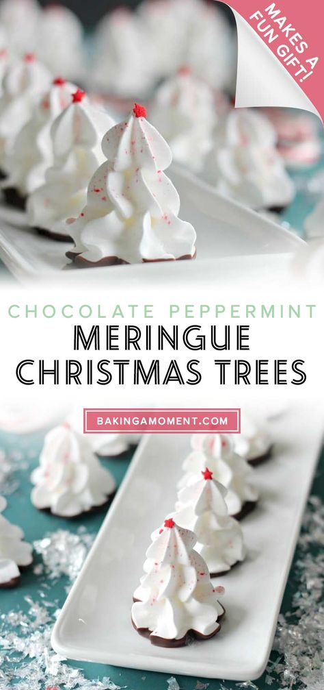 Meringue Pretzel Christmas Trees, Peppermint Meringue Kisses, Meringue Trees Christmas, Christmas Mirangue, Tree Meringue Cookies, Meringue Christmas Trees, Xmas Meringues, Christmas Tree Meringue Cookies, Meringue Pops Recipes