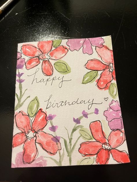 Watercolor flowers watercolor card watercolor card ideas Watercolor Birthday Card Grandma, Home Made Birthday Card Best Friend, Cute Homemade Cards Birthday, Fun Bday Cards, Cute Watercolor Birthday Card Ideas, Grandma Bday Cards, Diy Birthday Card Aesthetic, Diy Cards For Grandma, Birthday Mom Card Ideas