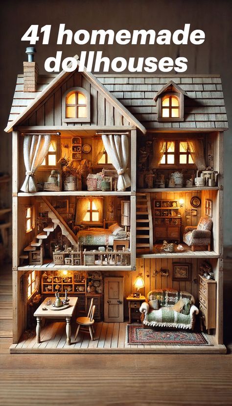 homemade dollhouses Homemade Dollhouse, Dollhouse Furniture Tutorials, Dollhouse Bookshelf, Tiny Person, Dolls House Shop, Fabric Doll House, Homemade Dolls, Mini Doll House, Doll House Crafts