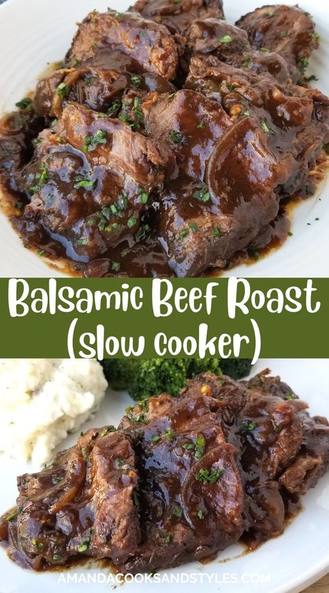 Beef Roast Slow Cooker, Roast Slow Cooker, Balsamic Pot Roast, Crockpot Roast Recipes, Balsamic Sauce, Pot Roast Crock Pot Recipes, Slow Cooker Roast Beef, Steak Dishes, Pot Roast Recipe