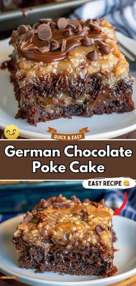 German Chocolate Poke Cake German Chocolate Poke Hole Cake, Diy German Chocolate Cake, Luxurious German Chocolate Poke Cake, Chocolate Heaven Cake Recipe, German Chocolate Cake Sheet Cake, Mouthwatering German Chocolate Poke Cake, German Chocolate Desserts Easy, German Choc Poke Cake, German Chocolate Dump Cake Recipes