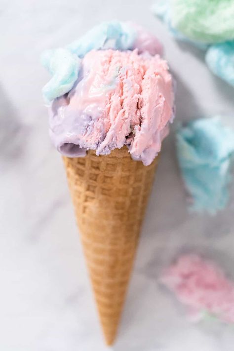 This sweet cotton candy ice cream is made without a machine and so delicious! Easy to make and flavorful, you will love this no-churn recipe! Textiles Aesthetic, At Home Snacks, Cotton Candy Ice Cream Recipe, Churn Ice Cream Recipes, No Churn Ice Cream Recipes, Home Snacks, Cotton Candy Ice Cream, Churn Ice Cream, Unicorn Ice Cream