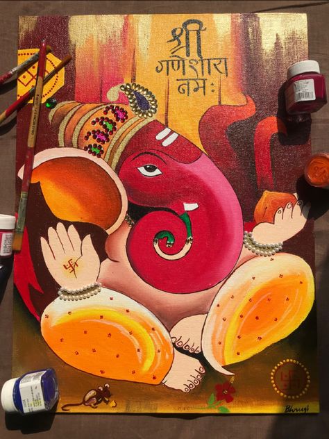 Ganesha Art On Canvas, Ganesh Ji Acrylic Painting On Canvas, Watercolor Painting Of Ganesha, Ganesha Art Canvas, Ganesh Ji Water Colour Painting, Ganesh Ji Painting On Canvas, Ganesha Canvas Painting Acrylics, Ganpati Paintings Creative, Ganpati Drawing Ganesha Painting