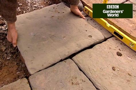 Find out how to lay garden paving, in Monty Don's video, with tips on laying slabs on sand and cement. Laying Paving Slabs, Laying A Patio, Paving Diy, Garden Slabs, Pavers Diy, Garden Pavers, Paving Ideas, Narrow Garden, Patio Slabs