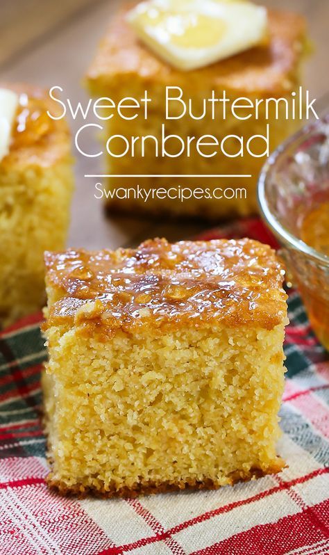 Serve up this classic southern dish of Sweet Buttermilk Cornbread. Made with warm butter, sugar, cornmeal and other classic ingredients. Once you try thi Sweet Buttermilk Cornbread, Easy Buttermilk Cornbread, Savory Cornbread Recipe, Cornbread Sweet, The Best Cornbread, Easy Homemade Cornbread, Southern Cornbread Recipe, Best Cornbread, Southern Style Cornbread