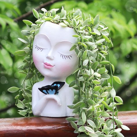 Resin Succulent, Face Plant Pot, Resin Face, Outdoor Garden Planters, Lady Face, Resin Planters, Face Planters, Head Planters, Garden Pottery