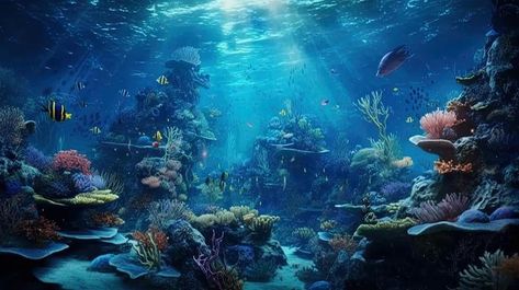 Fish In The Ocean Underwater, Aquarium Wallpaper Laptop, Underwater Background Landscape, Fishtank Backgrounds, Deep Ocean Background, Deep Sea Landscape, Aquarium Backgrounds Wallpapers, Ocean Background Landscape, Under Water Landscape