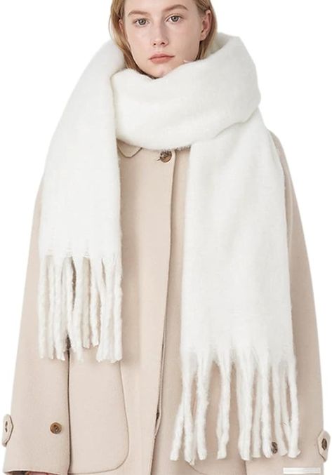 Amazon.com: OUNIYA Large Chunky Scarf Oversized Fluffy Scarves Blanket Big Wool Thick Winter Warm (Pure White) : Everything Else Big Wool, Thick Scarf, Big Scarf, Chunky Scarf, Chunky Scarves, Wool Winter, Colorful Scarf, Oversized Scarf, Blanket Soft