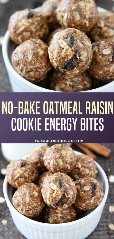 Power Balls Recipe, Easy Oatmeal Raisin Cookies, Oatmeal Energy Bites, Oatmeal Raisin Cookie, Raisin Cookie, Bake Easy, Energy Bites Recipes, No Bake Energy Bites, Easy Oatmeal