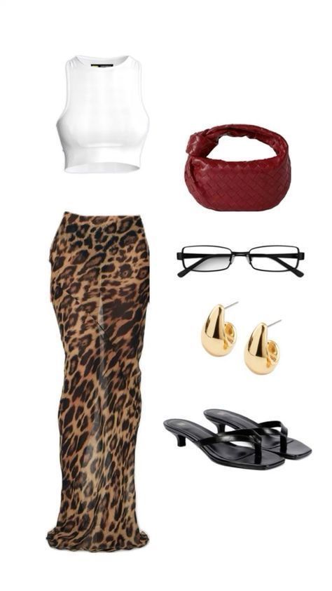 Black Shoes, Leopard Print, Skirt, Pants, White, Black, Trousers