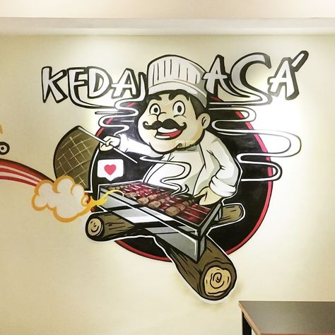 Restaurant Art Wall, Small Wall Painting, Cafe Mural, Restaurant Mural, Seni Mural, Wall Graffiti, Cafe Wall Art, Chinese Theme, Wall Street Art