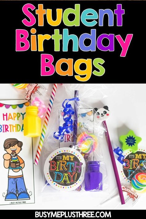 Students love to celebrate their birthday at school!  If you are like me, fellow teacher, you love to give students gifts on their special day.  I want to share with you some DIY ideas and printables for students.  A birthday bag is the perfect gift for kids at school, church, or for a party!  #birthdaybag #studentbirthday #birthday #party #kids #students #teachers Birthdays At School, Prek Birthday Ideas, Birthday From Teacher To Student, Birthday Classroom Gifts, School Birthday Celebration Ideas, Birthday Gifts For Classroom Kids, Birthday Grams For Students, Classroom Birthday Gifts From Teacher, Birthday Gift For Students