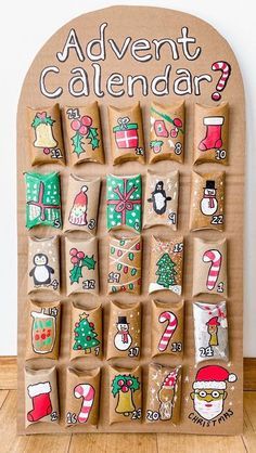 Christmas Homemade Advent Calendar, Homade Advent Calendar, Advents Calender Gift Ideas, Diy Advent Calander Ideas, Paper Diy For Christmas, Make A Advent Calendar, Painted Advent Calendar Ideas, Avent Calendar For Kids Diy, Diy Advent Calendar Toilet Paper Rolls