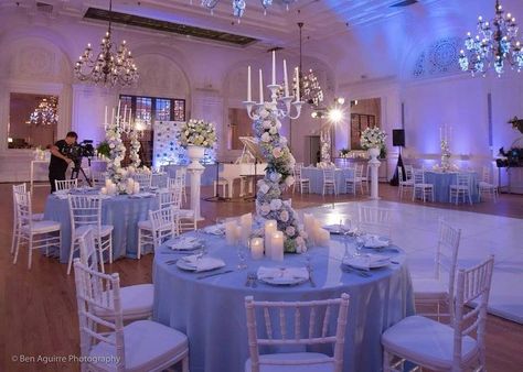 Light Blue Venue Quince, Sweet 16 Cinderella Theme, Sweet 16 Venues, Quinceañera Decor, Blue Quinceanera Theme, Quinceanera Venue, Quinceanera Blue, Light Blue Quinceanera Dresses, Baby Blue Quinceanera