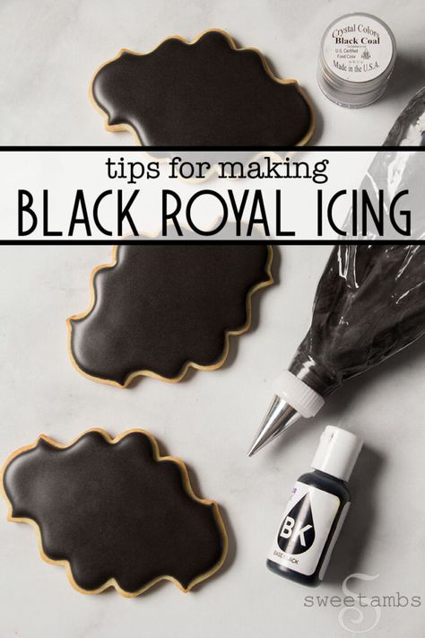 Halloween Cookies Decorated Royal Icing, Royal Icing Tips, Black Royal Icing, Halloween Sugar Cookies Decorated, Royal Cookies, Halloween Cookie Recipes, Royal Iced Cookies, Halloween Cookies Decorated, Halloween Sugar Cookies