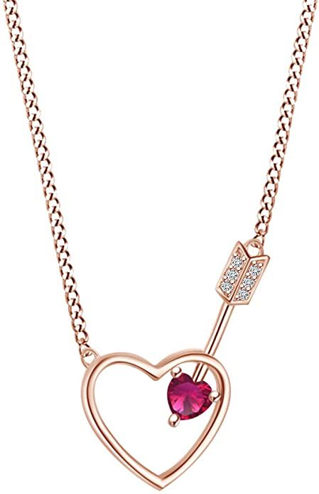 Amazon.com: Simulated Ruby & White Cubic Zirconia Heart Arrow Pendant Necklace 14k Rose Gold Over Sterling Silver : Clothing, Shoes & Jewelry Valentine Diamond Jewellery, Silver Clothing, Arrow Pendant Necklace, Arrow Jewelry, Valentine Jewelry, Heart Jewellery, Arrow Pendant, Necklace Design, Valentines Jewelry