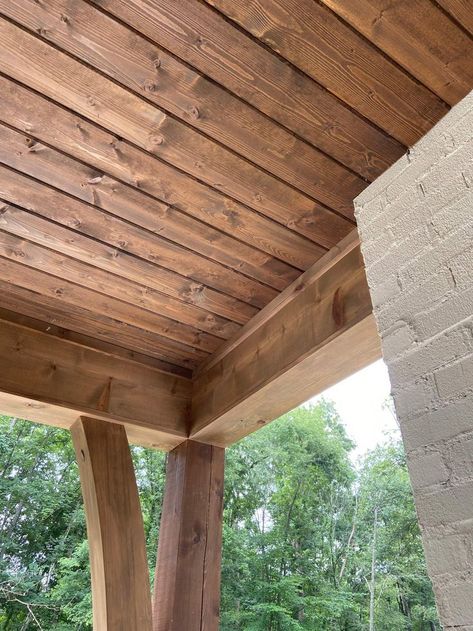 Stained Tongue And Groove Porch Ceiling, V Groove Porch Ceiling, Wood Covered Porch, Cedar Patio Ceiling, Outdoor Tongue And Groove Ceiling, Tongue And Groove Front Porch, Wood Ceiling Outdoor Patio, Pine Ceiling Porch, Hardie Board Porch Ceiling