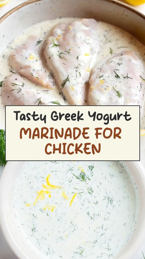 Discover the delicious world of marinating chicken in Greek yogurt! This tangy and creamy marinade creates tender, flavorful chicken dishes perfect for any occasion. Whether you're grilling, baking, or sautéing, the addition of Greek yogurt adds a unique twist that will have your taste buds singing. Elevate your next meal with this easy-to-make marinade that promises to make your chicken juicy and irresistible. Say goodbye to bland poultry and hello to a burst of Mediterranean flavors with every Greek Yogurt Sauce For Chicken, Creamy Greek Chicken, Yogurt Marinade For Chicken, Yogurt Marinated Chicken Breast, Chicken Marinade Yogurt, Greek Yogurt Chicken Marinade, Greek Yogurt Marinade, Plain Yogurt Recipes, Greek Yogurt Marinated Chicken