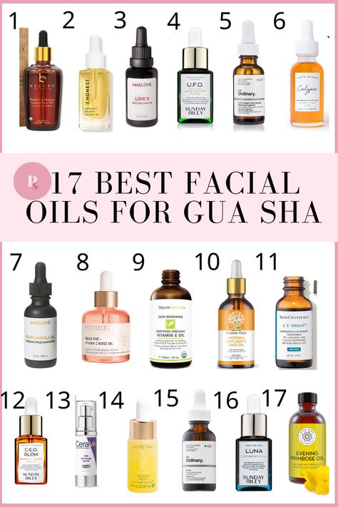 17 Best Facial Oils for Gua Sha Best Facial Oil For Guasha, Face Oil In Skincare Routine, What Oils Are Good For Your Face, Good Oils For Skin, Best Way To Use Gua Sha, Face Oil Products, When To Use Gua Sha On Face, What To Use For Gua Sha, What Serum To Use With Gua Sha