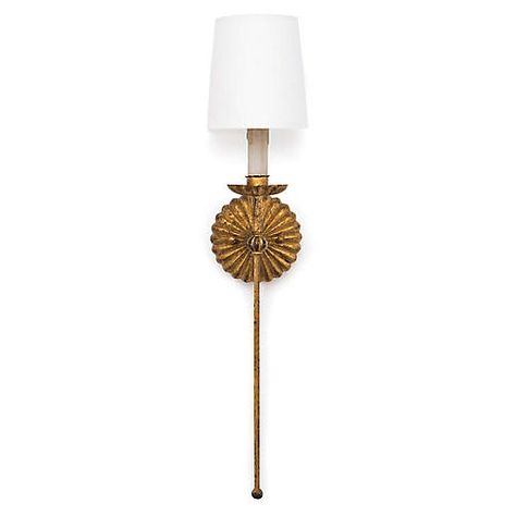 Clove Single Sconce, Antiqued Gold Leaf Country Antiques, Antique Inspiration, Traditional Interior, Burke Decor, Retro Wall, Linen Shades, One Light, Vintage Stil, Gold Leaf