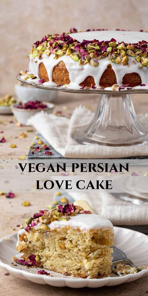 Love Cake Recipe, Persian Love Cake, Vegan Baking Recipes, Vegan Cake Recipes, Vegan Bakery, Cake Vegan, Lemon Glaze, Simple Cake, Vegan Dessert Recipes