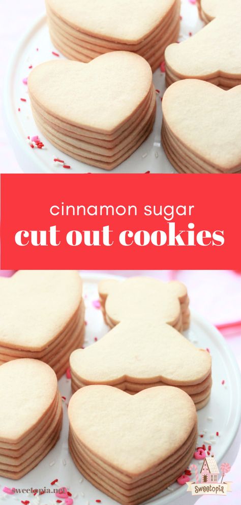 Sugar Cut Out Cookies, Crispy Sugar Cookie Recipe, Cinnamon Sugar Cookies Recipe, Cinnamon Cookies Recipes, Roll Out Sugar Cookies, Cookies Valentines, Cinnamon Sugar Cookies, Cut Out Cookie Recipe, Basic Cookies