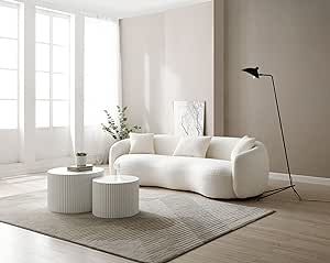 Curved Living Room Cloud Couch, Modern Boucle Upholstered Modular Sectional Sofa  As an Amazon Associate I earn from qualifying purchases Contemporary Living Room Sofa, Creme Sofa, Curved Couch, Cream Sofa, White Couches, Couch Fabric, Mid Century Sofa, Modular Sectional Sofa, Curved Sofa