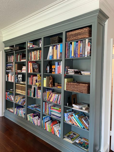 Millstone Grey Benjamin Moore, Bookshelves Color Ideas, Benjamin Moore Millstone Gray, Millstone Gray Benjamin Moore, Templeton Gray Benjamin Moore, Gray Bookshelves, Millstone Gray, Green Bookshelves, Grey Bookshelves