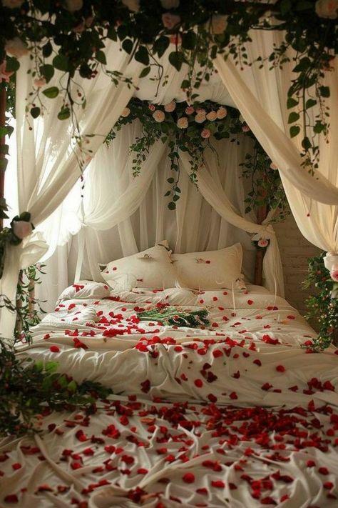 Wedding Night Room Decorations, Romantic Room Surprise, Best Master Bedrooms, Bedroom Decoration Ideas, Indian Room, Romantic Bedroom Decor, Flower Bedroom, Bedroom Decor For Couples, Luxury Furniture Living Room