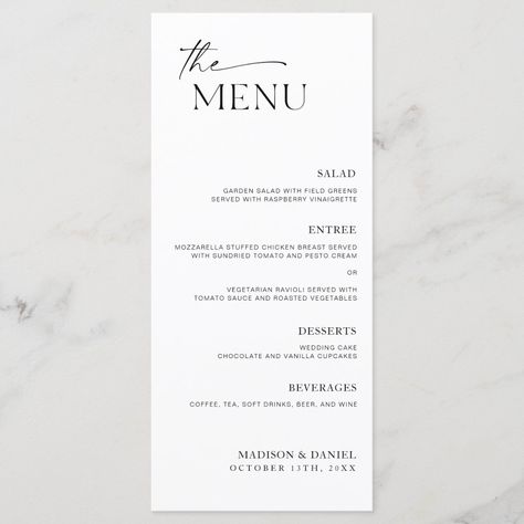 Buffet Menu Ideas Wedding, Menus On Wedding Tables, Wedding Dinner Menu Ideas Buffet, Modern Wedding Menu Cards, Wedding Reception Menu Cards, Menu For Wedding Reception, Wedding Dinner Menu Cards, Wedding Menu Place Setting, Elegant Wedding Menu Ideas