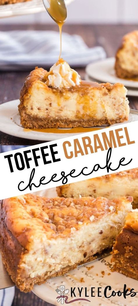 Toffee Cheesecake Recipes, Toffee Dessert, Toffee Cheesecake, Caramel Cheesecake Recipes, Mini Pumpkin Cheesecake, Baked Caramel, Cream Caramel, Caramel Cheesecake, Toffee Bits