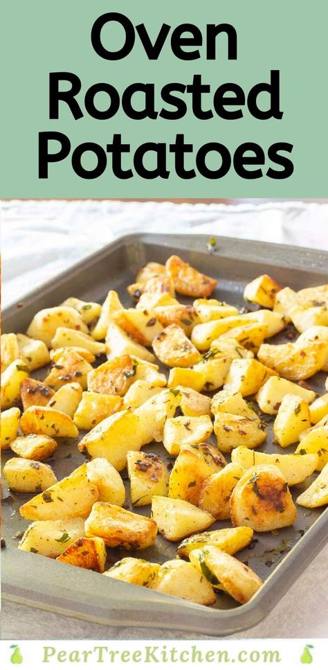 Garlic Oven Roasted Potatoes, fast to put together and a family favorite.  A quick parboil cuts down on baking time and ensures crispy outsides. #recipes #potatoes #roastedpotatoes #sidedish #easyrecipe #vegan Potato Recipes Crispy, Easy Oven Roasted Potatoes, Crispy Oven Roasted Potatoes, Garlic Oven, Oven Roasted Potatoes Easy, Potatoes Roasted, Potatoes In Oven, Garlic Roasted Potatoes, Picnic Recipes