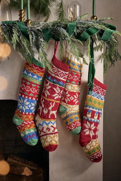 Nordic Knit Stocking | Anthropologie Knit Stocking, Wool Stockings, Crochet Stocking, Vintage Christmas Stockings, Stockings Christmas, Felt Stocking, Knit Christmas, Christmas Stocking Pattern, Knit Stockings