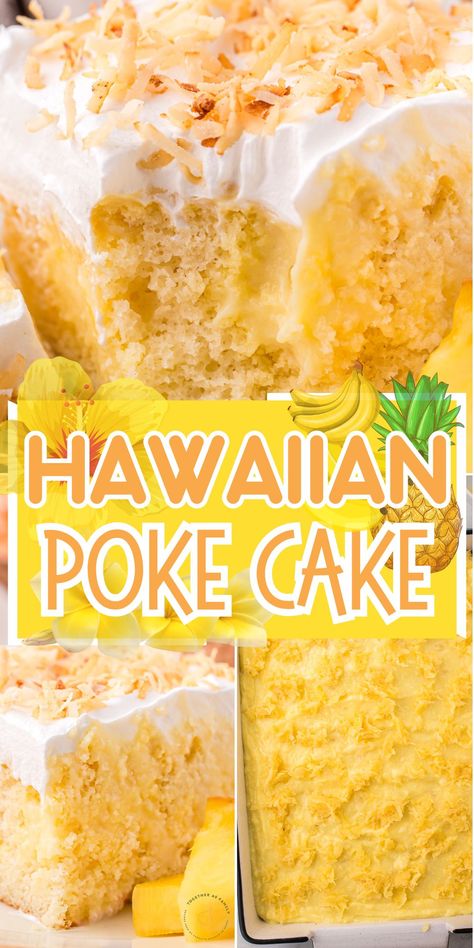 Hawaiian Poke, Hawaiian Desserts, Hawaiian Cake, Dessert Hacks, Pineapple Dessert Recipes, Pineapple Desserts, Hawaiian Dishes, Poke Cake Recipes, Pineapple Cake