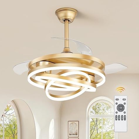 Amazon.com: LEDIARY 42 Inch Retractable Ceiling Fan with Lights, Fandelier Ceiling Fan with 6 Speeds,3000K-6000K Adjustable,and DC Motor,Chandelier Ceiling Fans with Lights and Remote for Bedroom Living Room,Gold : Tools & Home Improvement Minimalist Chandelier Bedroom, Salon Lighting Fixtures, Modern Fan With Light, Small Room Chandelier, Fans With Lights Ceiling, Fan Design Ceiling, Retractable Ceiling Fan With Light, Light Fixture With Fan, Modern Ceiling Fan Living Room