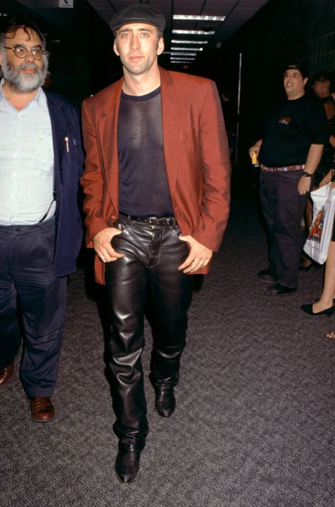 Nicolas Cage, Our Inspirational Leather Daddy Leather Daddy, Nic Cage, Levi 501s, Mens 90s, Best Leather Jackets, Leather Pants Outfit, Pants Outfit Men, Lycra Men, Mens Leather Pants