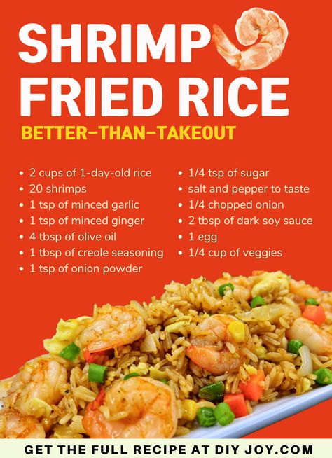 Shrimp fried rice better-than-takeout via @diyjoycrafts Easy Shrimp Fried Rice Recipe, Easy Shrimp Fried Rice, Shrimp Fried Rice Recipe, Chinese Cooking Recipes, Shrimp Fried Rice, Easy Shrimp, Fried Rice Recipe, Chinese Cooking, Best Dinner Recipes