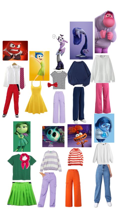 Monsters Inc Boo Halloween Costume, Inside Out Two Halloween Costumes, Emotions Halloween Costume, Inside Our Halloween Costume, Inside Out Characters Halloween, Inside Out Characters Halloween Costume, Inside Out Costume Ideas Diy, Inside Out Themed Outfits, Disney Vs Pixar Spirit Week