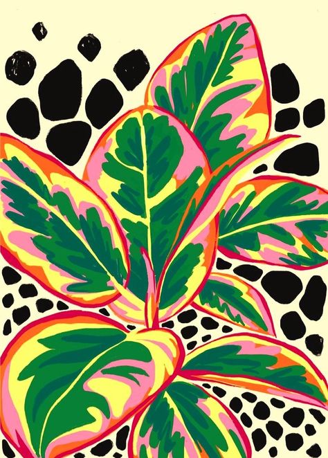 Nature Pop Art, Leave Drawing, Botanic Prints, Bright Art Prints, Colourful Plants, Greenery Art, Plants Drawing, Colourful Leaves, Plant Prints