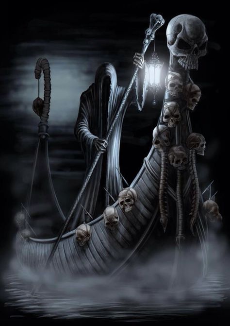 Charon the ferryman of Hades in Greek mythology Hades Tattoo, Boat Tattoo, Castlevania Wallpaper, Grim Reaper Tattoo, Reaper Tattoo, Grim Reaper Art, Greek Mythology Tattoos, Mythology Tattoos, Geniale Tattoos