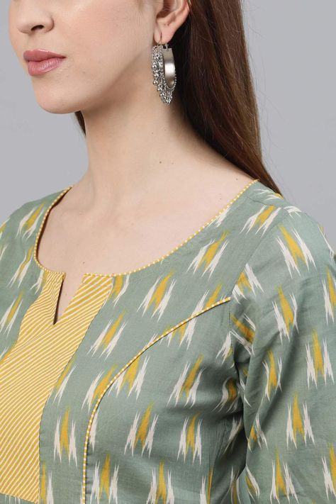 Ikat Kurta Designs Latest, Ikat Kurta Designs, Ikkat Kurta Designs, Salwar Neck Designs, Churidar Neck Designs, Kurta Patterns, Long Kurta, Kurta For Women, Simple Kurta Designs