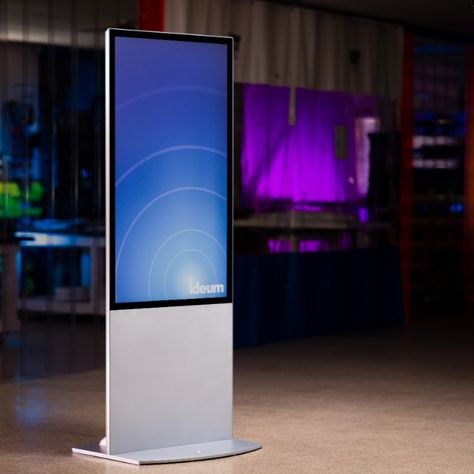 The Ideum Portrait kiosk is an all-in-one multitouch and motion-based interactive kiosk with a 55" 4K Ultra HD display. The Portrait has a patented design and uses the best available commercial components from 3M, LG, Intel, and NVIDIA. This unique model is perfect for touch or touchless interactive experiences. Interactive Screen, Interactive Kiosk, Interactive Kiosks, Multimedia Technology, Interactive Touch Screen, Innovation Lab, Multi Screen, Lego Store, Signage System