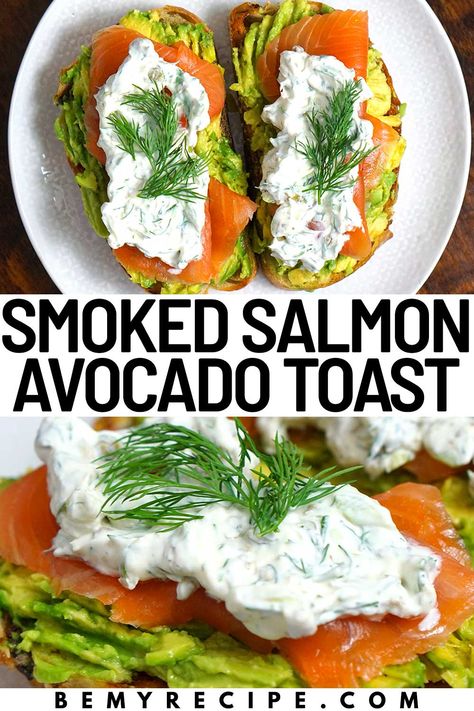 Avocado Toast with Smoked Salmon Lobster Avocado Toast, Salmon Avocado Breakfast, Avocado Toast With Salmon And Egg, Smoked Salmon Sandwich Ideas, Avocado Toast With Smoked Salmon, Salmon With Avocado Sauce, Salmon Avocado Sandwich, Breakfast Smoked Salmon, Ways To Eat Smoked Salmon