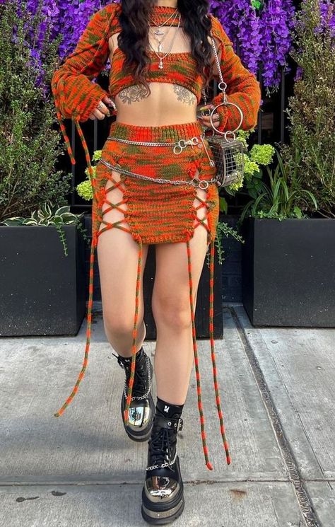 Rate This Festival outfits From ⭐1~10. SAVE & FOLLOW i will update everyweek. Red Crochet Outfit, Knitted Festival Outfit, Crochet Rave Accessories, Diy Festival Accessories, Crochet Club Outfit, Rave Crochet Outfit, Crochet Concert Outfit, Rave Outfits Modest, Crochet Rave Outfit