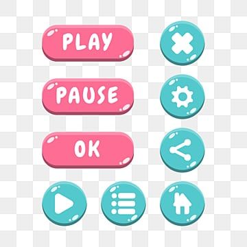 Courseware Design, Game Button Design, Button Clipart, Game Buttons, Game Button, Ui Buttons, Rythm Game, Pink Games, Kawaii Games