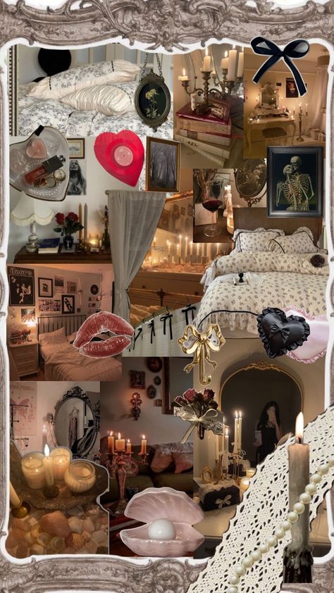 Just some inspiration for my current bedroom. Aiming for a dark, coquette, Victorian, lana del rey aesthetic vibe. Ya know? Dark Coquette Bedroom, Victorian Bedroom Aesthetic, Coquette Bedroom, Vibe Rooms, Lana Del Rey Aesthetic, Rey Aesthetic, Victorian Bedroom, Dark Coquette, Apartment Decor Inspiration