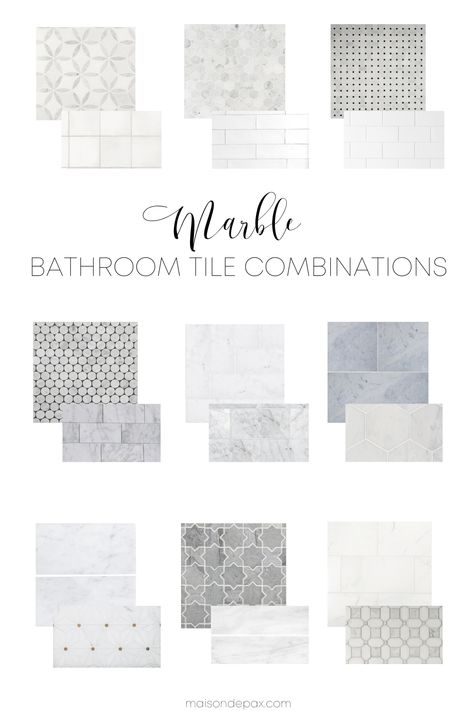 Considering marble tile in a bathroom? Get the pros and cons of marble tile plus some marble tile combinations perfect for any bathroom design! #bathroomdesign #bathroominspo #marbletile #marblebathroom Master Bathrooms With Walk In Showers Marble, Bath Tile Combinations, Bathroom Decor Tiles Ideas, Small Bathroom Floor Tiles, Floor And Wall Tile Combinations Bathroom, Marble Tile Combinations, Ceramic For Bathroom, Mexico Bathroom, Lowes Tile