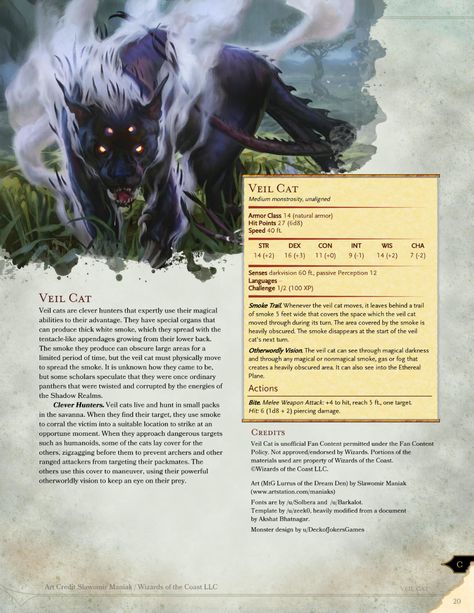 Shadow Creatures Dnd, Dnd Shadow Monster, D&d Beasts, Dnd Familiar Homebrew, Dnd Familiar Ideas, Cute Dnd Creatures, Dnd Creatures Homebrew, Homebrew Monsters 5e, Dnd Beasts